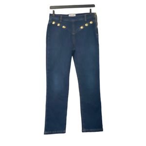 FRAME Le High Embellished Straight Jeans In Waldane Gold Studs Side Zip Size 28